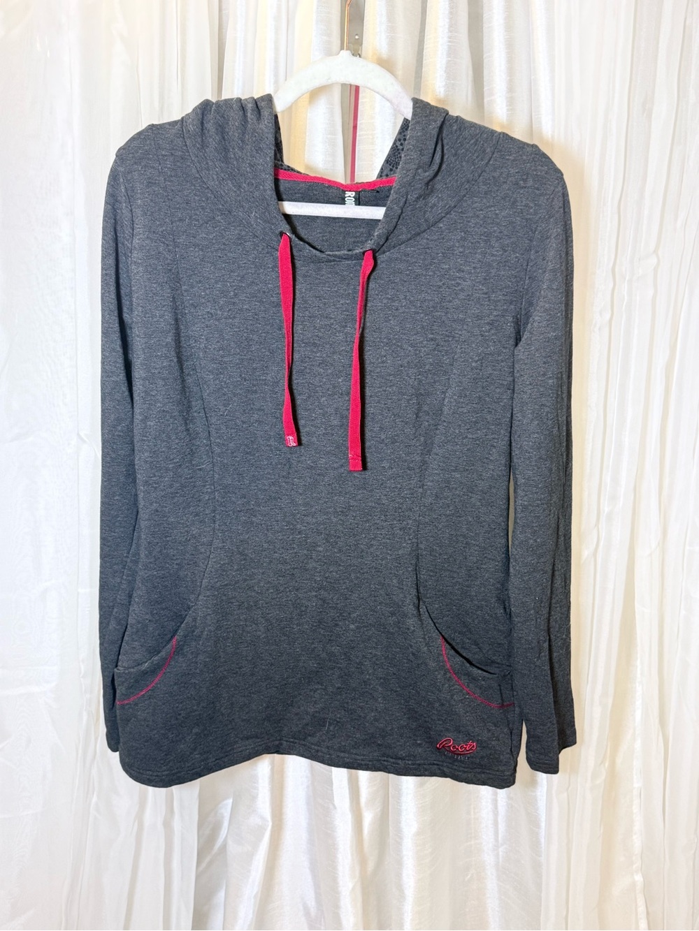Roots Charcoal Gray Hoodie with red Trim